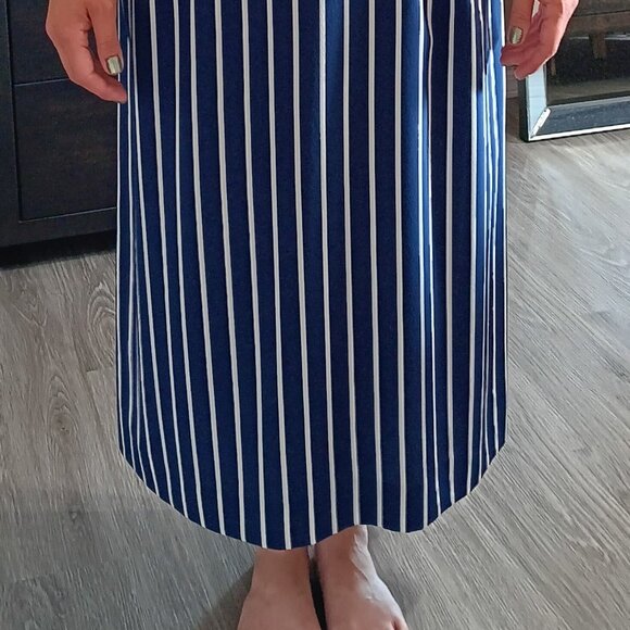 Vintage Nautical Stripe Secretary Dress Gold Anchor Buttons Belted 1970s - Picture 3 of 9